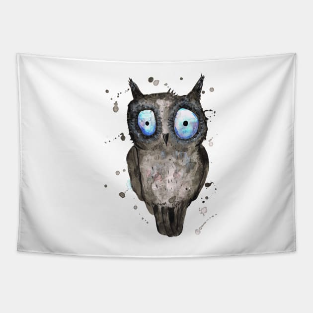 Blue eyed owl Tapestry by Bwiselizzy