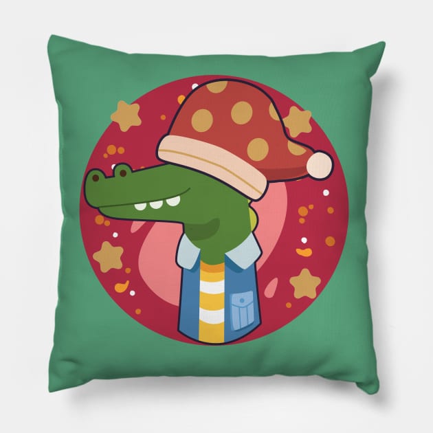 Crocodile Christmas Santa hat Ho Ho Ho Pillow by alcoshirts