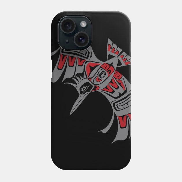 Tlingit style Kingfisher, in gray Phone Case by Featherlady Studio