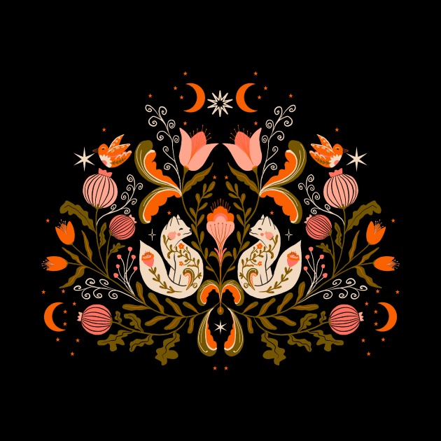 Celestial Harmony: Felines & Florals in Symmetry by AKart19