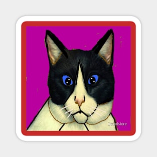 Cat Illustration on Red Background Magnet