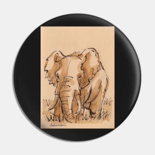 "Pensive"  Elephant Ink Wash Painting Pin