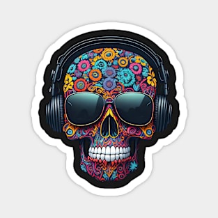 Funny Sugar Candy Skull With Headphones and Sun Glasses Magnet