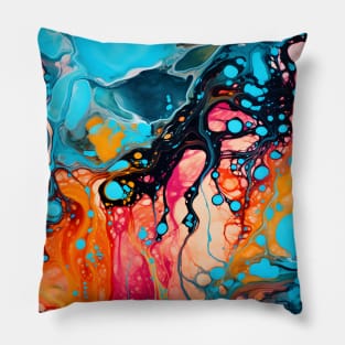 Vibrant Turquoise and Coral Abstract Pillow