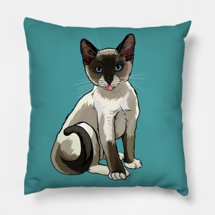 Snowshoe Siamese Cat Blep Pillow