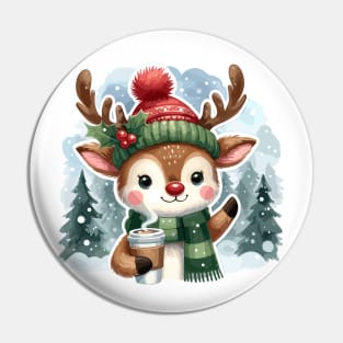 Cute Reindeer Coffee Lover Gifts Pin