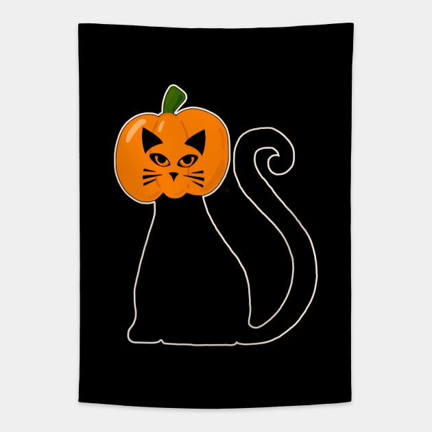 HALLOWEEN CAT- Pumpkin Head Tapestry by Off the Page