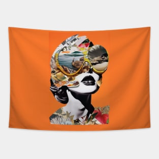 Surreal Woman Orange Collage - Unique Art Print, Apparel, and Accessories Tapestry