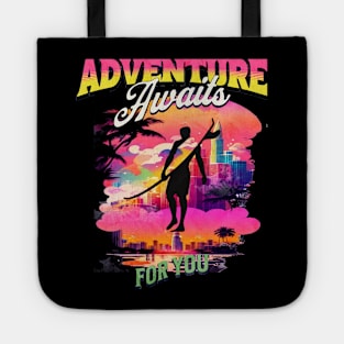 Adventure Awaits For You Surfing, Hello Summer Vintage Funny Surfer Riding Surf  Surfing Lover Gifts Tote