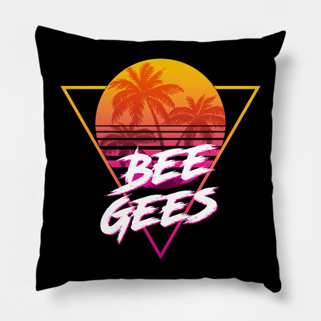 Bee Gees - Proud Name Retro 80s Sunset Aesthetic Design Pillow by DorothyMayerz Base