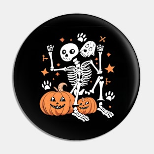 human skeleton sitting with dog skeleton halloween Pin