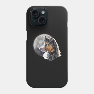 Tricolor Blue Merle Border Collie with Night Sky Full Moon Phone Case