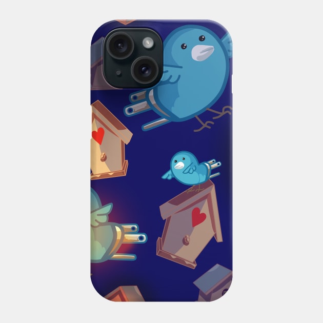 Soulful Blue Canaries and Glowing Birdhouses Hearts Bluebirds Phone Case by sandpaperdaisy