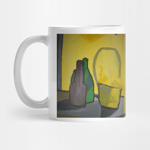 Basket And Glass Bottles Still Life Painting And Cubism Mug
