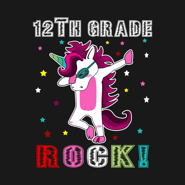 12th Grade Rocks - Dabbing Unicorn by Baseball Gift