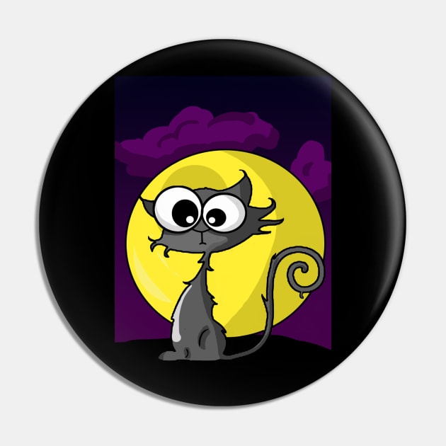 Cartoon Spooky Cat Pin by RG Illustration