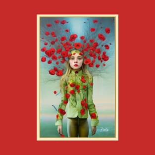 Pop surrealism painting of a girl with poppies T-Shirt