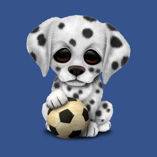 Discover Cute Dalmatian Puppy Dog With Football Soccer Ball - Football - T-Shirt