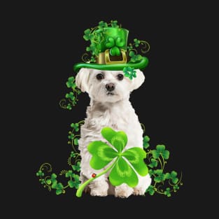 Lucky White Maltese Shamrock St Patrick's Day T-Shirt