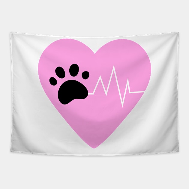 Pink Dog Paw Heartbeat Line Dog Lover Heartbeat Tapestry by olivetees