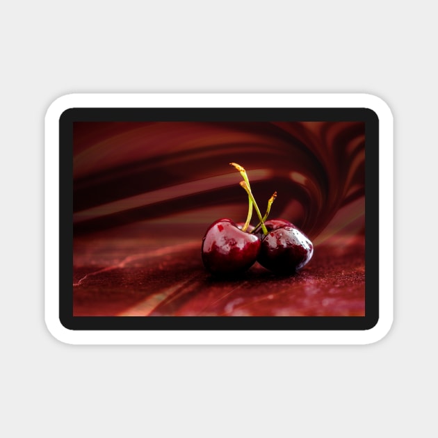 Three cherries on red background Magnet by RosNapier