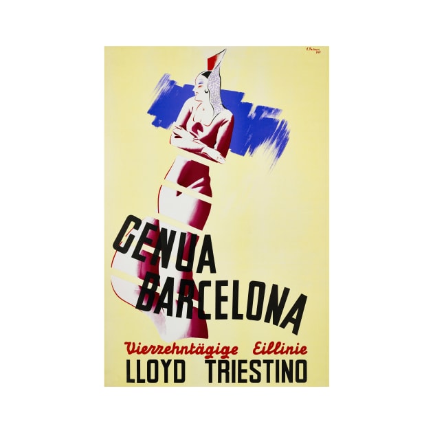 Vintage Travel Poster Spain Genua Barcelona LLoyd Triestino by vintagetreasure