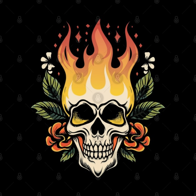 Flaming Skull Vintage Tattoo by Goku Creations