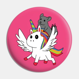 Chinchilla Riding A Unicorn Cartoon Pin