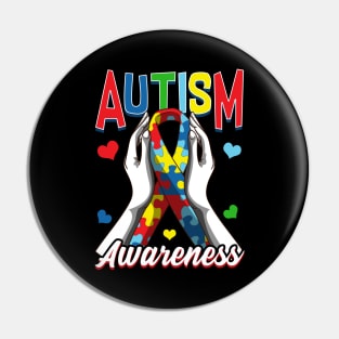 Colorful Autism Awareness Day Puzzle Ribbon Pin