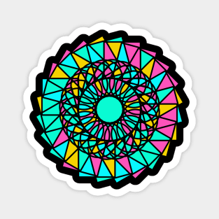 Round ornament with geometric repeated shapes in random bright neon colors Magnet