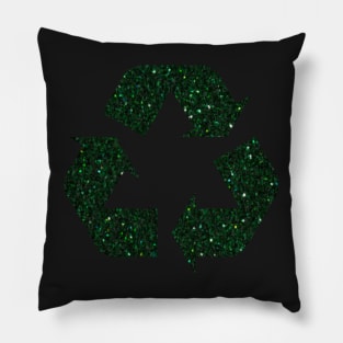 Dark Green Faux Glitter Recycle Symbol Pillow