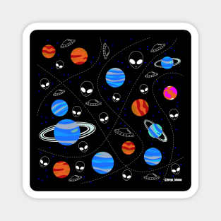 space planets and aliens in galaxy adventure ecopop wallpaper Magnet