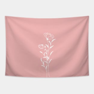 Wildflower On Rose Pink One Line Art Flowers Tapestry