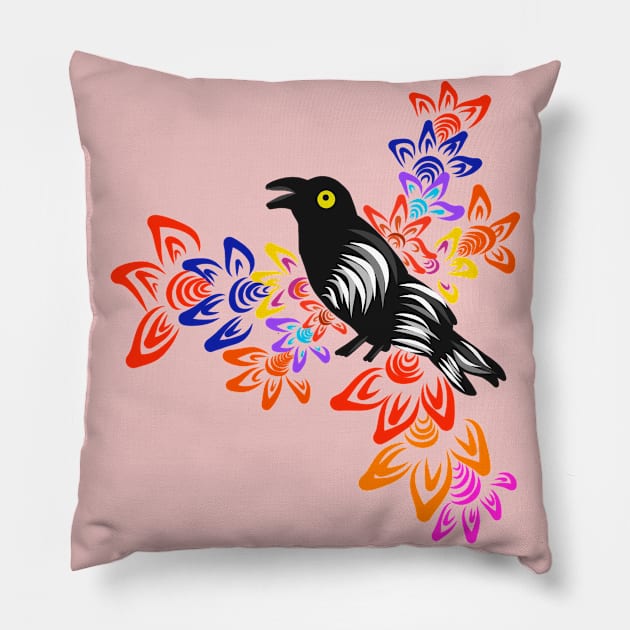 Crow with flowers Pillow by Asafee's store