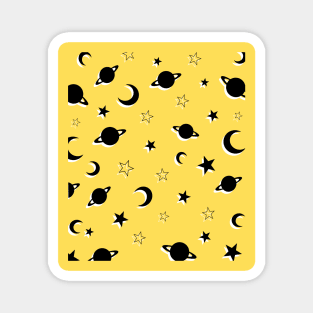 Planets, Stars and Moons on Bright Yellow Magnet