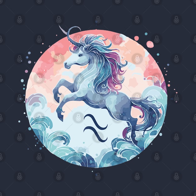 Aquarius Zodiac Watercolor Sign by Heartsake