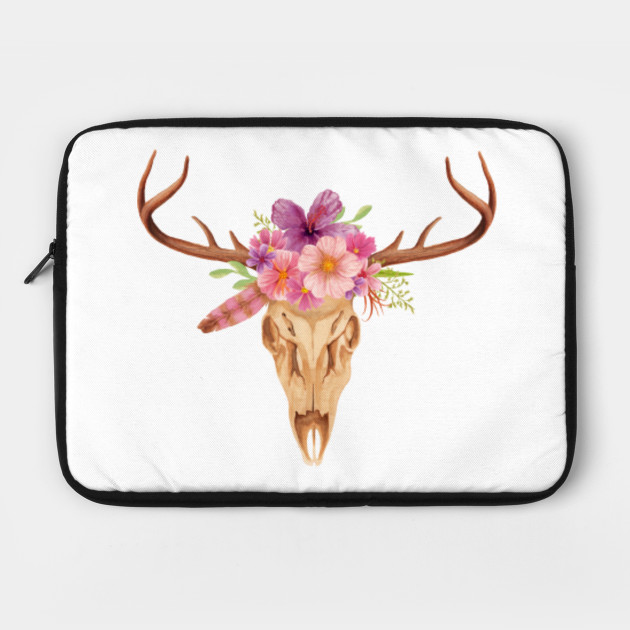 Decorated Deer Skull Antler Deer Skull With Flowers Laptop