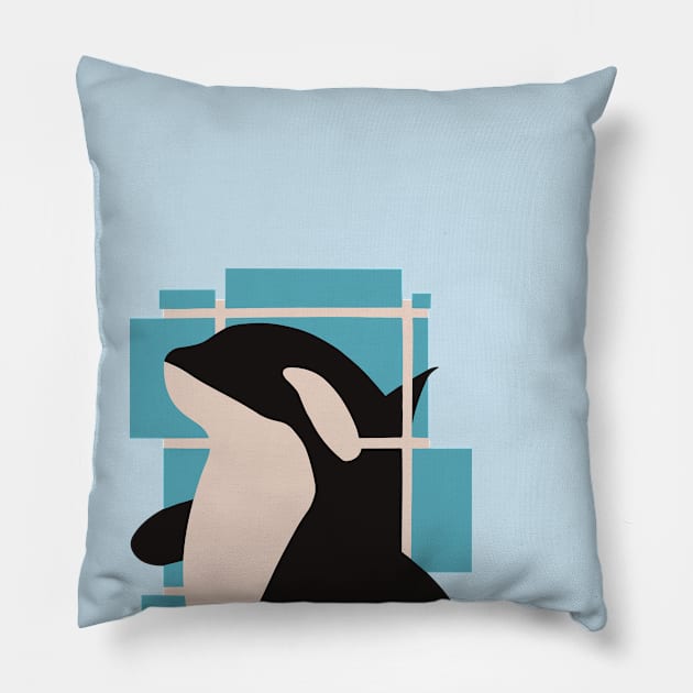 Geometric Orca T-Shirt: Exclusive Design of Majestic Orca in Modern Abstract Style, Perfect for Nature and Art Lovers Pillow by iMosy Gallery