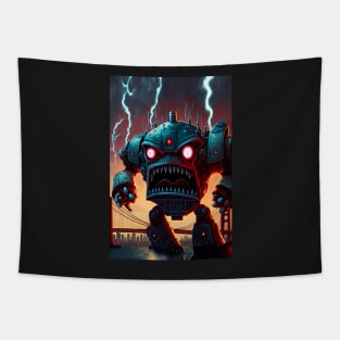 Alien Monster giant robot cyborg attacking the city Tapestry