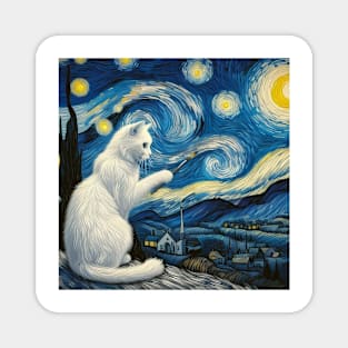 The white cat and the starry night Magnet