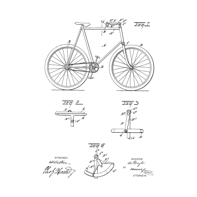 Steering Gear for Bicycle Vintage Patent Hand Drawing by TheYoungDesigns