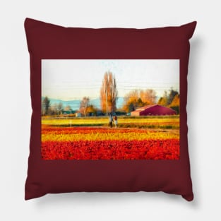 Strolling Through Tulip Fields in Skagit Valley Pillow