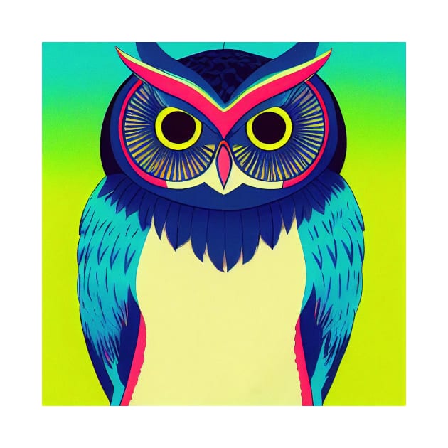 Colorful Owl Portrait Illustration - Bright Vibrant Colors Bohemian Style Feathers Psychedelic Bird Animal Rainbow Colored Art by JensenArtCo