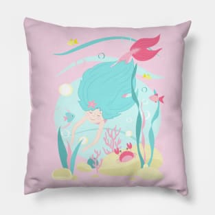 Cute Mermaid Diving Under the Sea Pillow