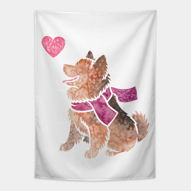 Watercolour Pomeranian dog Tapestry by animalartbyjess