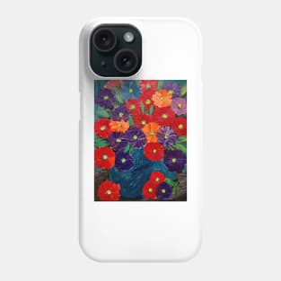 beautiful abstract flowers set against a lovely blue in a gold vase Phone Case