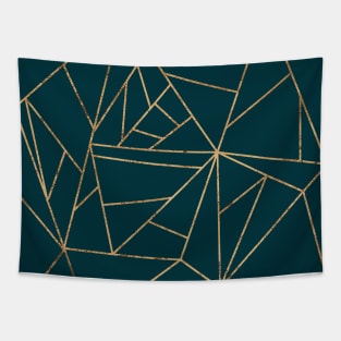 Luxe Teal and Gold Geometric Lines Tapestry