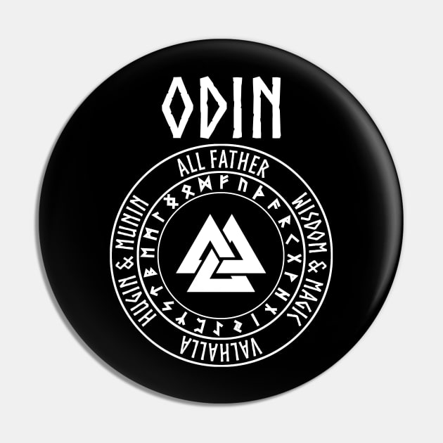 Odin Viking God Valknut with Runes Pin by AgemaApparel