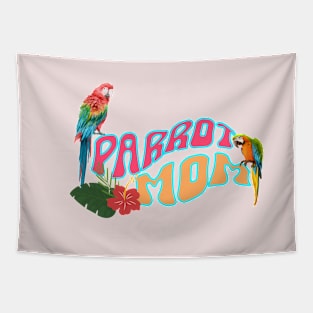 Funny Retro Wavy Font Tropical Bird Lover Macaw Parrot Mom Tapestry