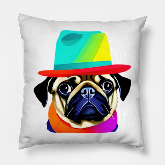 pug with hat Pillow by IDesign23